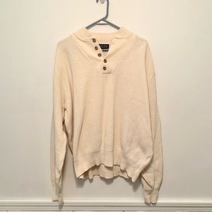 Lands’ End vintage sweater ivory fisherman knit buttons chunky slouchy large